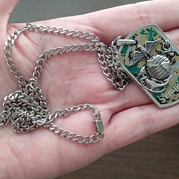 Semper Fi USMC Marines Chain and Dog Tag Unisex - Picture 13 of 16